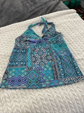 Mossimo Blue & Teal Printed Swim Tankini Top